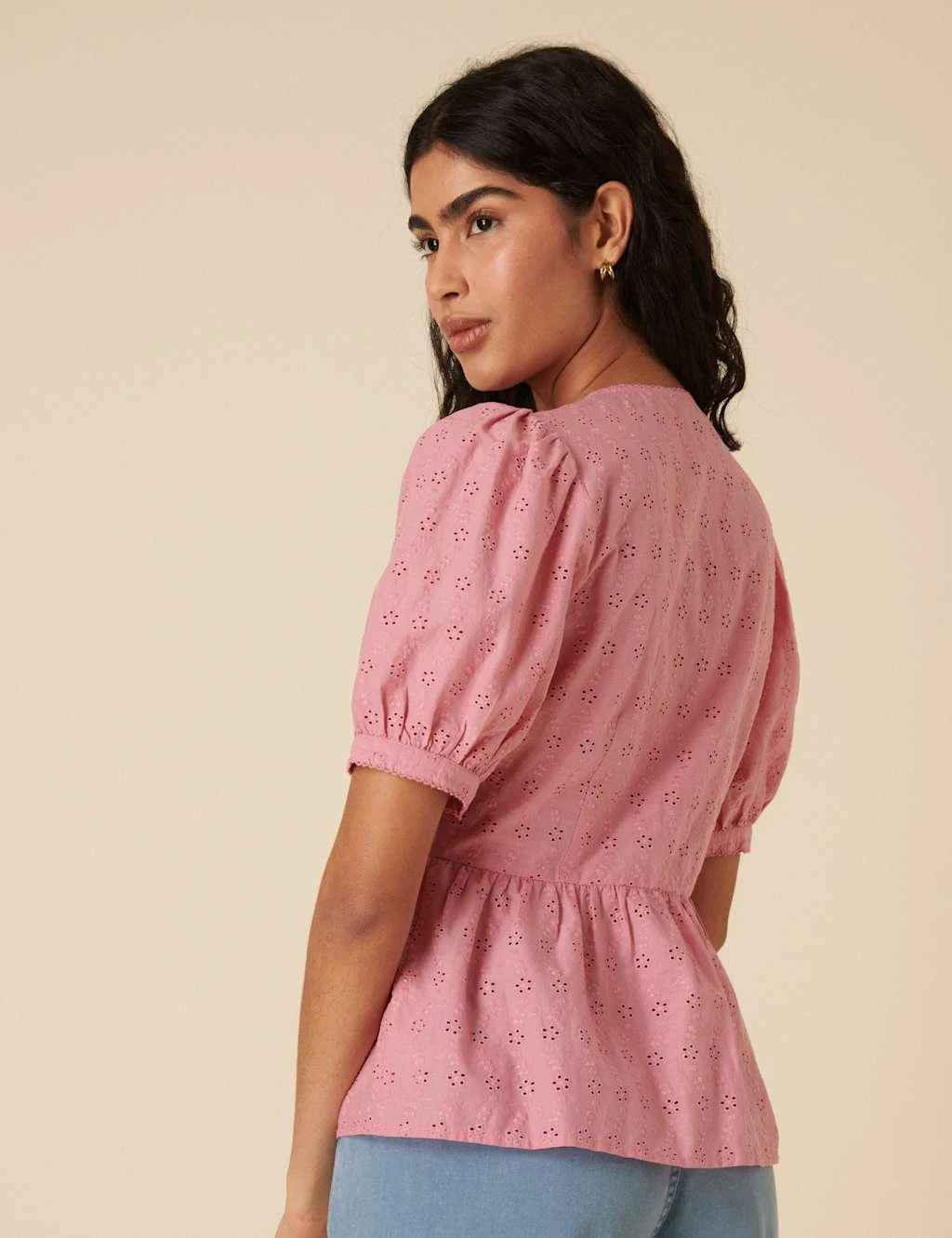 Pure Cotton Broderie V-Neck Peplum Blouse 7 Pure Cotton Broderie V-Neck Peplum Blouse - Image 7