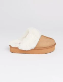 Faux Fur Cuff Flatform Mule Slippers -Marks And Spencer Shop pure cotton checked pyjamas 2 13 yrs