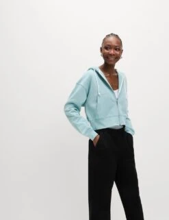 Pure Cotton Cropped Zip Through Hoodie -Marks And Spencer Shop pure cotton cropped zip through hoodie 15