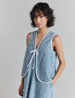 Ghost Pure Cotton Embroidered Collarless Waistcoat -Marks And Spencer Shop pure cotton embroidered collarless waistcoat 9