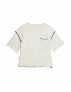 Pure Cotton Embroidered Oversized T-Shirt -Marks And Spencer Shop pure cotton embroidered oversized t shirt