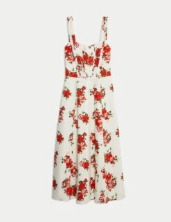 Pure Cotton Floral Corset Midi Skater Dress -Marks And Spencer Shop pure cotton floral corset midi skater dress 10