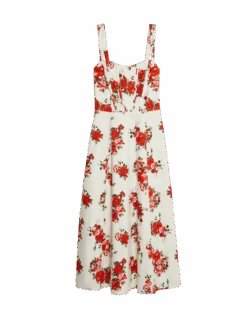 Pure Cotton Floral Corset Midi Skater Dress -Marks And Spencer Shop pure cotton floral corset midi skater dress