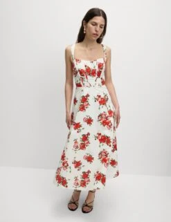 Pure Cotton Floral Corset Midi Skater Dress -Marks And Spencer Shop pure cotton floral corset midi skater dress 6