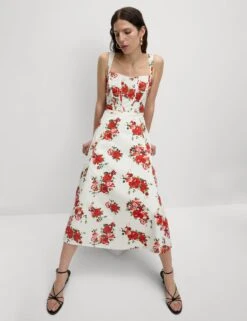 Pure Cotton Floral Corset Midi Skater Dress -Marks And Spencer Shop pure cotton floral corset midi skater dress 8