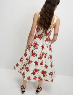 Pure Cotton Floral Corset Midi Skater Dress -Marks And Spencer Shop pure cotton floral corset midi skater dress 9
