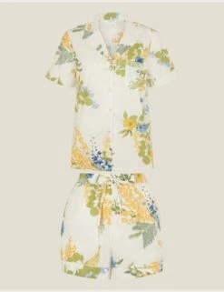 Accessorize Pure Cotton Floral Print Shorts Pyjama Set -Marks And Spencer Shop pure cotton floral print shorts pyjama set 4