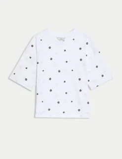 Pure Cotton Floral T-Shirt -Marks And Spencer Shop pure cotton floral t shirt 5