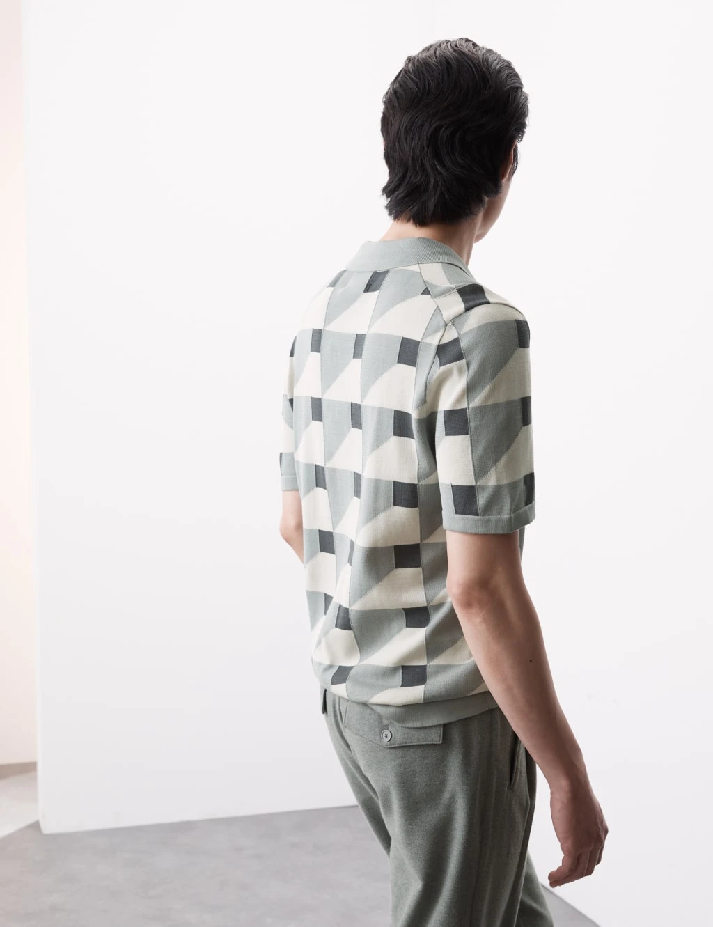Pure Cotton Geometric Knitted Polo Shirt 10 Pure Cotton Geometric Knitted Polo Shirt - Image 10