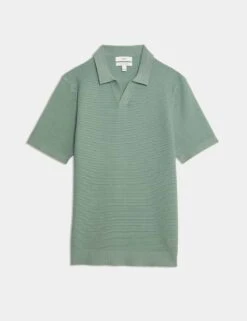Pure Cotton Open Neck Knitted Polo Shirt -Marks And Spencer Shop pure cotton open neck knitted polo shirt 11