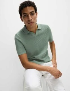 Pure Cotton Open Neck Knitted Polo Shirt -Marks And Spencer Shop pure cotton open neck knitted polo shirt 13