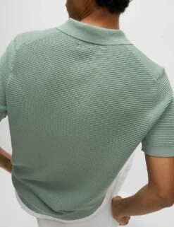 Pure Cotton Open Neck Knitted Polo Shirt -Marks And Spencer Shop pure cotton open neck knitted polo shirt 14