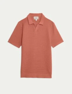Pure Cotton Open Neck Knitted Polo Shirt -Marks And Spencer Shop pure cotton open neck knitted polo shirt 16