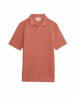 Pure Cotton Open Neck Knitted Polo Shirt -Marks And Spencer Shop pure cotton open neck knitted polo shirt 2