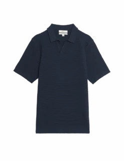 Pure Cotton Open Neck Knitted Polo Shirt -Marks And Spencer Shop pure cotton open neck knitted polo shirt