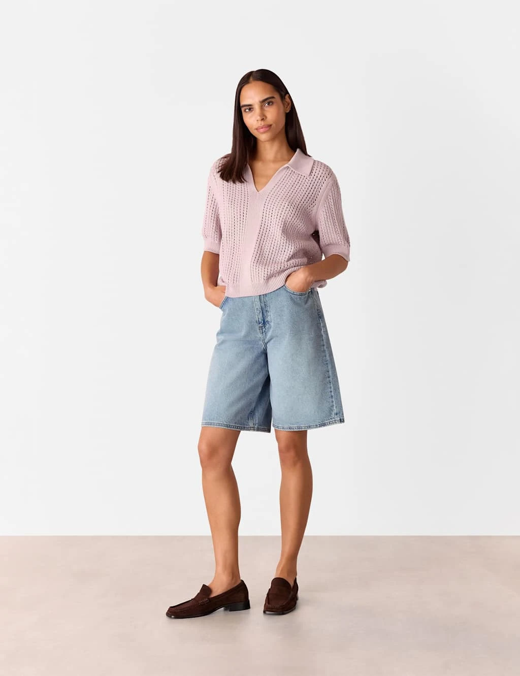 Whistles Pure Cotton Pointelle Collared V-Neck Jumper 7 Whistles Pure Cotton Pointelle Collared V-Neck Jumper - Image 7