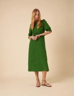 Pure Cotton Polka Dot Frill Detail Midi Tea Dress -Marks And Spencer Shop pure cotton polka dot frill detail midi tea dress 5