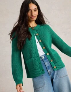 WHITE STUFF Pure Cotton Ribbed Crew Neck Cardigan -Marks And Spencer Shop pure cotton ribbed crew neck cardigan 6