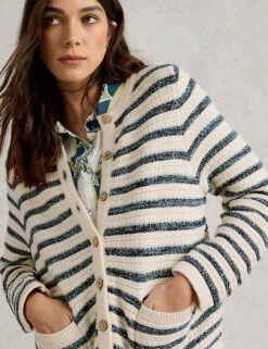 WHITE STUFF Pure Cotton Striped Crew Neck Cardigan -Marks And Spencer Shop pure cotton striped crew neck cardigan 6