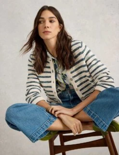 WHITE STUFF Pure Cotton Striped Crew Neck Cardigan -Marks And Spencer Shop pure cotton striped crew neck cardigan 9