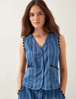 MONSOON Pure Cotton V-Neck Button Through Waistcoat -Marks And Spencer Shop pure cotton v neck button through waistcoat 7