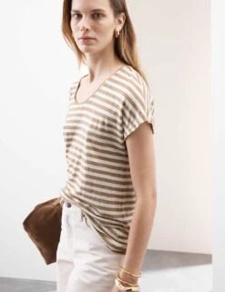 Pure Linen Striped Cap Sleeve T-shirt 22 Pure Linen Striped Cap Sleeve T-shirt -Marks And Spencer Shop pure linen striped cap sleeve t shirt 8