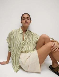 Pure Linen Striped Oversized Shirt -Marks And Spencer Shop pure linen striped oversized shirt 9