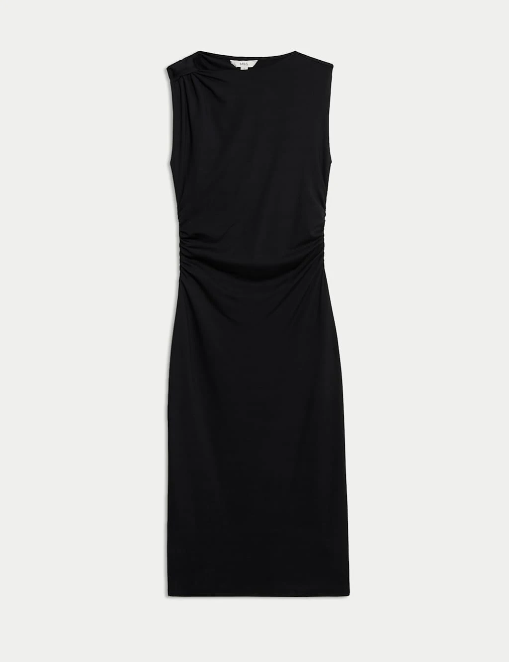 Round Neck Ruched Midi Bodycon Dress 11 Round Neck Ruched Midi Bodycon Dress - Image 11