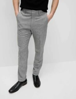 Tailored Fit Puppytooth Flat Front Trousers -Marks And Spencer Shop tailored fit puppytooth flat front trousers 12