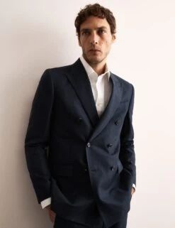 Jaeger Tailored Fit Silk & Linen Blend Double Breasted Suit Jacket -Marks And Spencer Shop tailored fit silk rich suit jacket 8