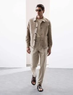 Tapered Fit Single Pleat Trousers With Linen -Marks And Spencer Shop tapered fit single pleat trousers 6