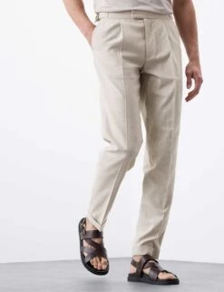 Tapered Fit Single Pleat Trousers With Linen -Marks And Spencer Shop tapered fit single pleat trousers 9