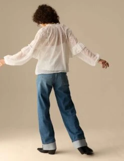 Textured Tie Neck Ruffle Puff Sleeve Blouse -Marks And Spencer Shop textured tie neck ruffle puff sleeve blouse 7