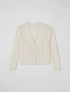 Wool Blend Cable Knit V-Neck Cardigan -Marks And Spencer Shop wool blend cable knit v neck cardigan 4