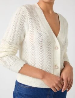 Wool Blend Cable Knit V-Neck Cardigan -Marks And Spencer Shop wool blend cable knit v neck cardigan 7